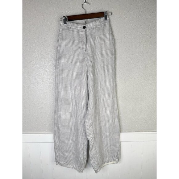 Hannoh Wessel Petronilla Pants Trousers Sz 38  Wide Leg Raw Edge Checkered Linen - Picture 4 of 15
